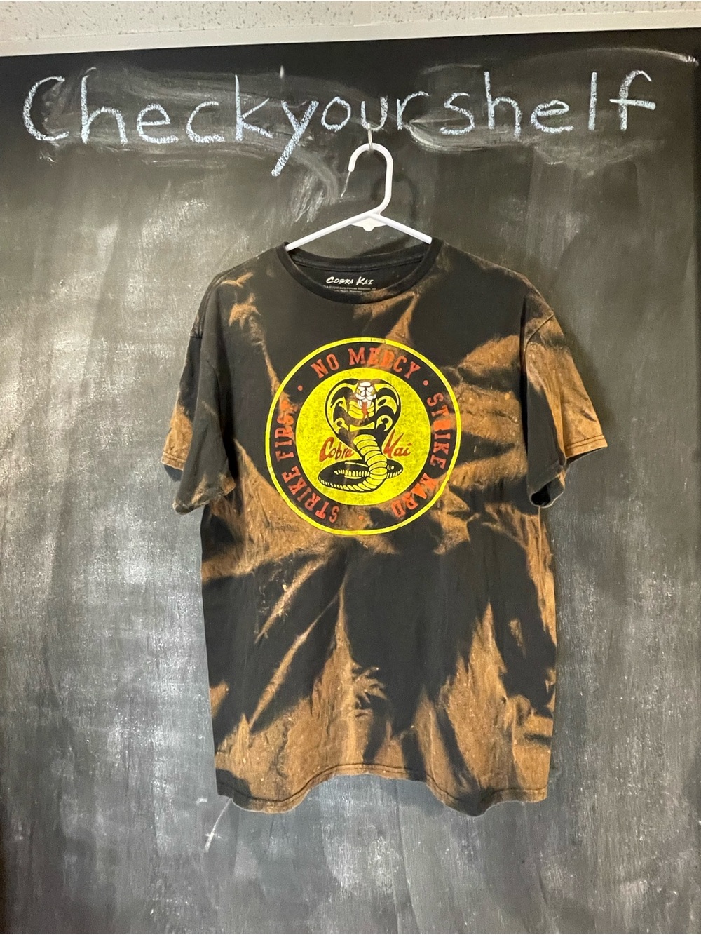 Cobra Kai No Mercy Strike First Bleach Tie Dye Graphic T-Shirt Large